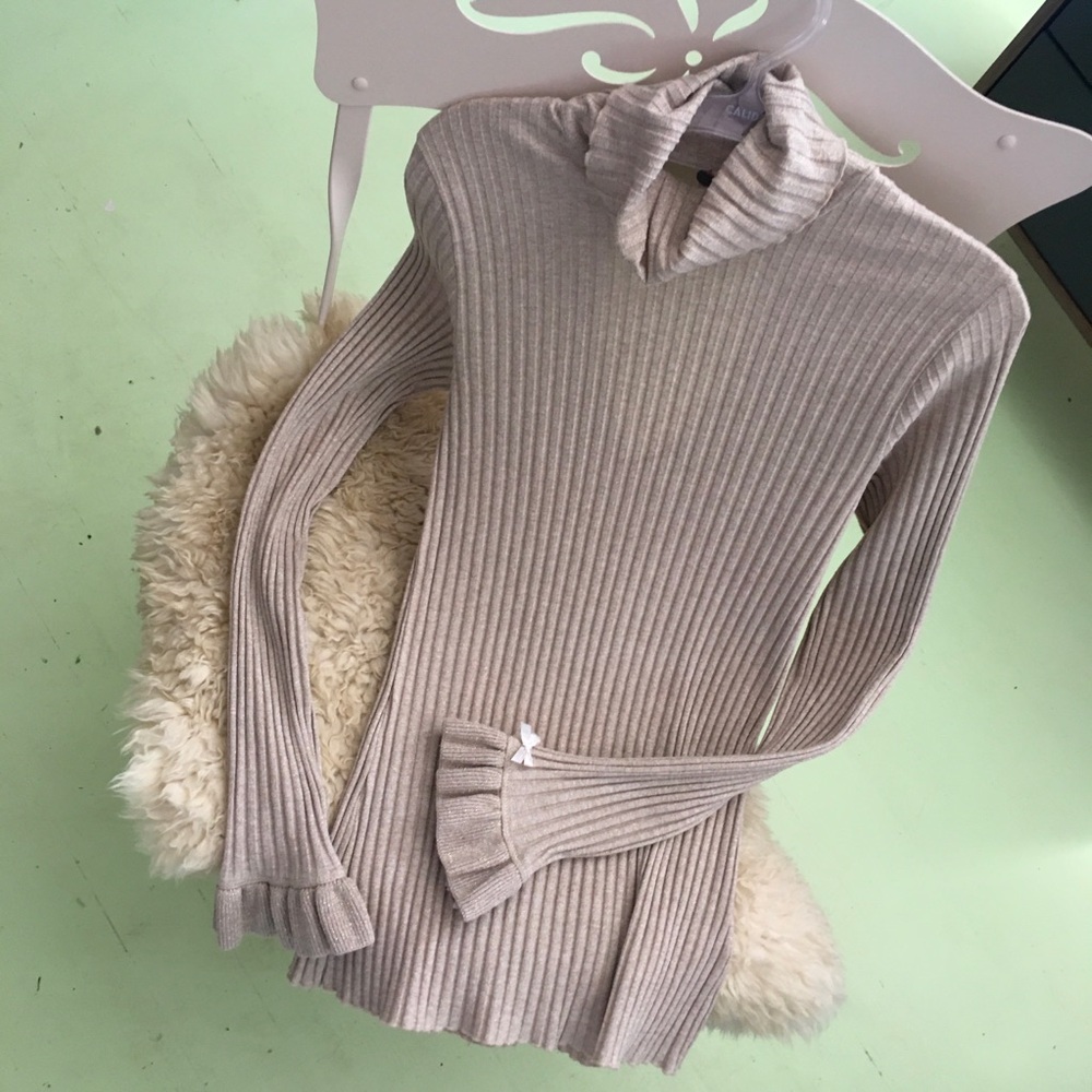 Odd Molly glitzy turtleneck fitted top beige gold size M